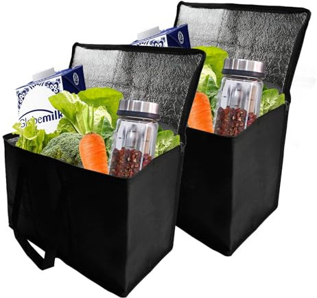 2 Stück 30L Kühltasche Faltbar mit Griff, Thermotasche Kühltaschen Cooler Bag Kühlkorb, Faltbare Einkaufskorb Kühltasche Isoliertasche Temperatur Halten Einkaufstaschen für Picknick Reisen