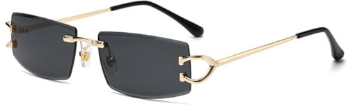 LIGOES Rechteck Sonnenbrille Metall Mode Sonnenbrille Rahmenlose UV400 Linse Sonnenschutz Brillen (gold with black)