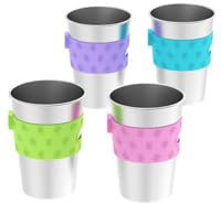 Rich&Ray 4 Pack Magnetic Fridge Cups, 12 oz Stainless Steel Magnetic Hanging Cups with Silicone Cup Holder for Fridges or Water Coolers