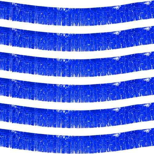We Moment Zone 6-Pakete Blau Fransen Girlande Metallic, Metallic-Folien-Fransengirlande Hängedekoration aus Kunststoff, Mottoparty, Geburstag, Hochzeit, Karneval, Party Deko 30 cm x 18 m