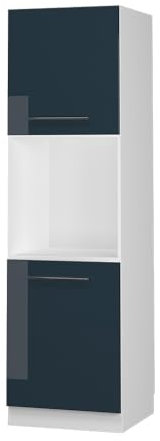 Vicco Herdumbauschrank Fame-Line, Dunkelblau Hochglanz/Weiß, 60 cm mit offenem Regal