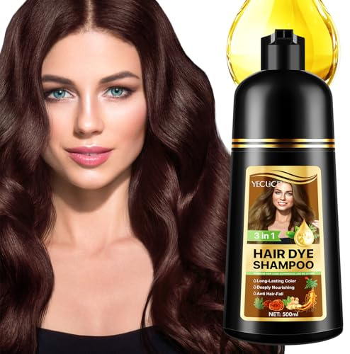 Haarfärbeshampoo für Graues Haar,3-in-1 Langanhaltende Haarfarbe,Sofort-Haarfarben-Shampoo Haarfärbung Instant Hair Color Shampoo für Männer Frauen, Herbal Ingredients (500ML) (Kastanienbraun)
