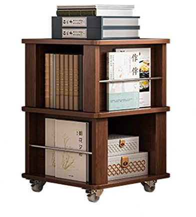 360° Rotating Wheels Shelves Bookshelf, Modular Vintage Vinyl Record Storage Box, Organizer Shelf for Home Décor, Books, Plants and More (Color : Brown, Size : 40x40x69cm)