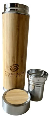 Ocean Safe Greener - Termo de bambú con infusor de acero inoxidable, 500 ml