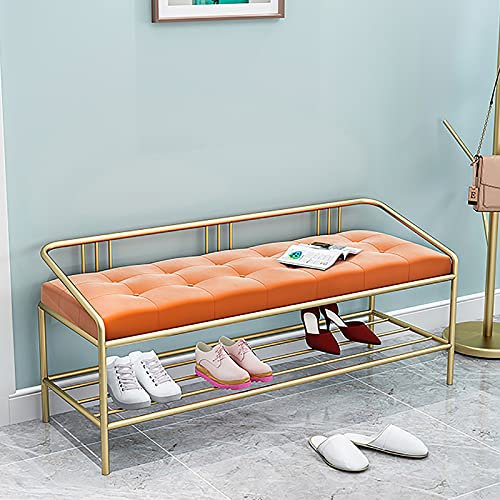 Generisch Schuhbank Luxury Entryway Shoe Bench Organizer with Thickened Velvet Seat Metal Shoe Rack Modern Porch Shoe Rack Bench Pink 80 x 30