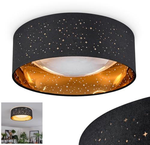 HOFSTEIN LED Deckenleuchte Carel, runde Deckenlampe aus Metall/Stoff/Kunststoff in Weiß/Schwarz/Gold/Glitzereffekt, Leuchte im modernen Design, (Ø 32 cm), Esszimmer, Wohnzimmer, Küche, Schlafzimmer