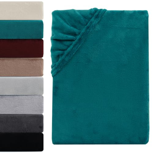 Visaggio Cashmere Touch Plüsch Spannbettlaken Premium Flauschiges Winter Nicky Teddyplüsch Spannbetttuch Bettlaken 90x200-100x200 cm Petrol