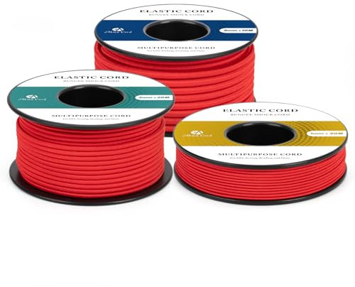 Abma Cord Cuerda Elástica 2mm x 20m Hilo Elástico Redonda Cordón Elástico Cuerda de Goma para Manualidades, Sombreros de Fiesta, Costura, Abalorios, Camping - Rojo