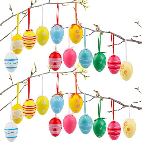 Ostereier Zum Aufhängen, 16PCS Ostern Deko Ostereier Zum Aufhängen Draußen Plastikeier Bunt Ostern Dekoration Ostereier Draußen Osterdeko Outdoor Easter Egg Kunststoff Ostereier für Draußen