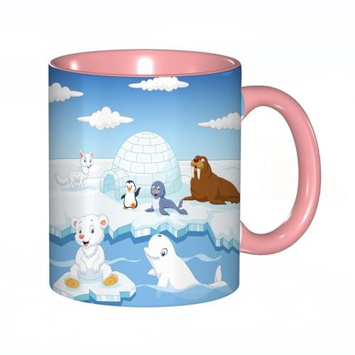 EKLMPS Becher aus Keramik, Ideal als Geschenk, Hochwertiger Aufdruck, Tasse mit Motiv, Tee Becher, Coffee Cup, 330ml,Arktische Tiere Sammlung Set mit Iglu Eishaus