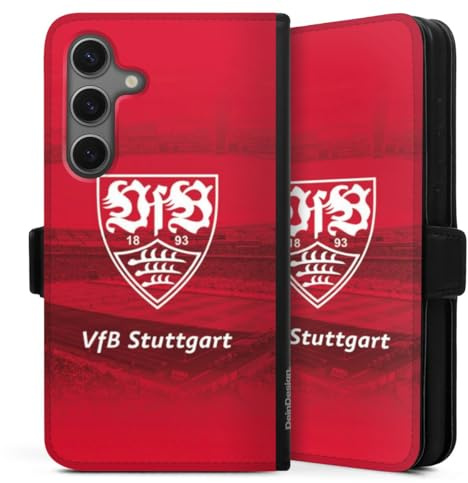 Klapphülle kompatibel mit Samsung Galaxy S 25 Handyhülle aus Kunst Leder schwarz Flip Case VfB Stuttgart Stadion Offizielles Lizenzprodukt