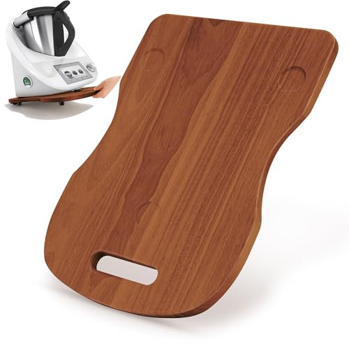 Planche Coulissante pour Thermomix TM6/TM5 & Machine à Café, Plateau Slider en Chêne avec Roulettes à Double Bille Poignée et Base Antidérapante, Support pour Déplacement Facile en Cuisine, Brun foncé