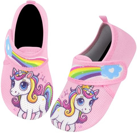 Kyopp Hausschuhe Kinder Junge Mädchen Pantoffeln Atmungsaktive Rutschfest Weich Barfussschuhe für Lauflernschuhe Kleinkinder Schuhe Kindergarten Unisex (Regenbogen-Einhorn 26/27EU)