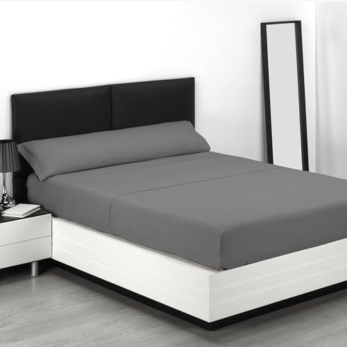 Sábanas 200x200 - Juego de Sábanas 4 Piezas - 100% Microfibra Suave y Transpirable - Sábana Bajera Ajustable, Encimera y 2 Fundas de Almohada - Ropa de Cama Lisa y Elegante (Gris)