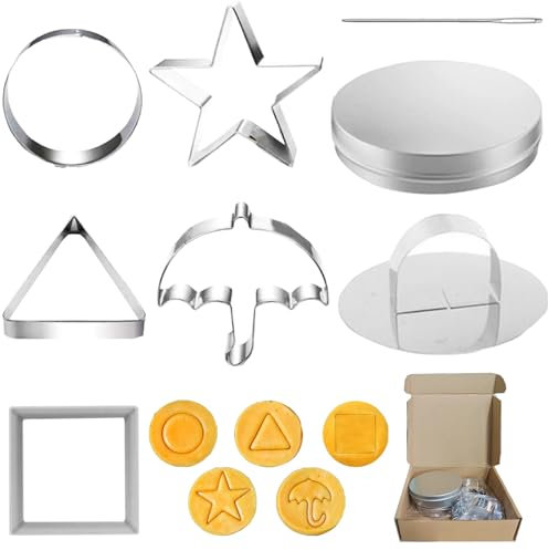 AUNGKWANG Korea Game Kekse, 8 Stück Ausstechformen Für Koreanische Dalgona Kekse, Edelstahl Werkzeug, Quadrat, Regenschirm, Dreieck, Stern, Runde Form Für Tintenfisch, Party, Zucker