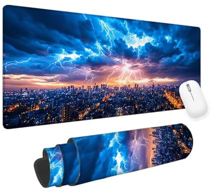 Blue Mouse Mat City Gaming Mouse Pad 600x300x3mm Large Mouse Pad, Gaming Keyboard Mousepad, Extended Mousemat, Waterproof Surface, Durable Stitched Edges, Laptop Desktop Gaming Desk Pad, Gifts yv-666