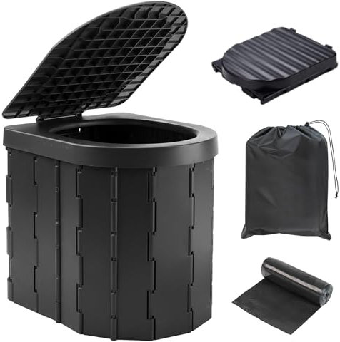 WC Portatile da Campeggio, 28x33x30 cm, capacità 250 kg, Leggero 1,4 kg, con Sacca da Trasporto, Nero