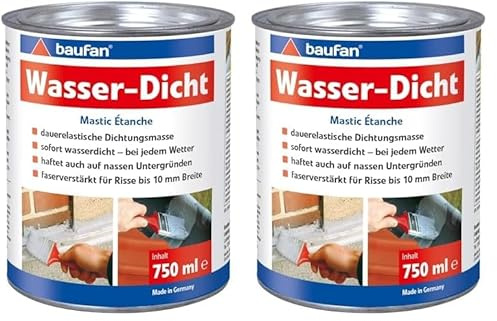 Baufan Wasser-Dicht - 750ml I Dichtmasse sofort wasserdicht und dauerelastisch I faserverstärkt, rissüberbrückend bis 10 mm auch auf nassen Flächen (Packung mit 2)