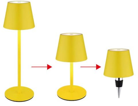 Außenleuchte Tischlampe Akku Tischleuchte Touchdimmer Flaschenaufsatz CCT, gelb, USB-C, LED 3W 200Lm warm-kaltweiß, DxH 11,5x36 cm