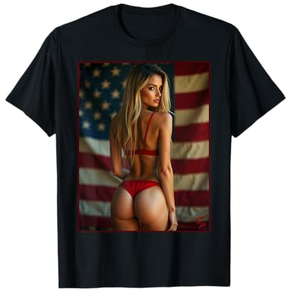 Pinup-Shirt mit amerikanischer Flagge, sexy Bikini-Modell & USA-Flagge #3 T-Shirt