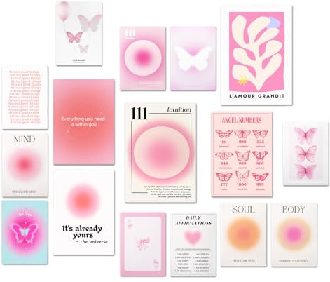CAIJ Ästhetik Bild, Satz von 16 (30 x 42 cm) Dekorative Poster, Ungerahmt, Rosa Mädchen, Rosa, Mädchen Dekorative Wandkunst, Schlafzimmer, Wohnzimmer, Saubere Ästhetik