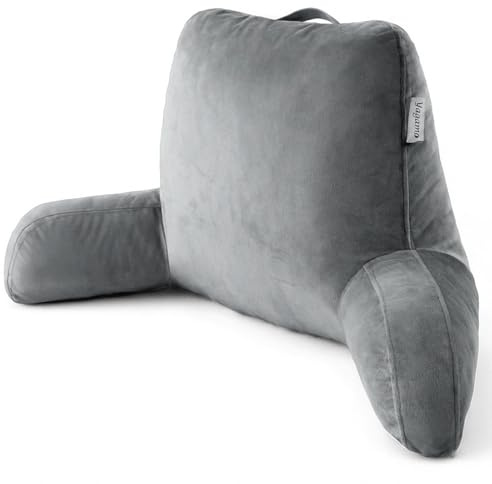 Yagamo Reading Pillow with Adjustable Memory Foam,Adult Backrest with Arms, Back Pillow for Sitting in Bed with Washable Cover- Large, Gray