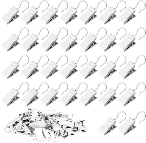 30 Pcs Curtain Clips with Hooks, Heavy-Duty Metal Hook Clip Curtain Hangers Clip Small Metal Shower Clip Hook Party Awning Lights Hanger Hooks Stainless Steel for Hanging