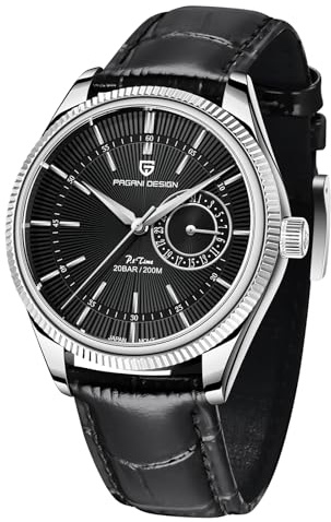 Pagani Design Herren 40mm Edelstahl Quartz Geschäftsuhr 200m Sport wasserdicht Lederarmband Band Datumsanzeige Herrenuhr