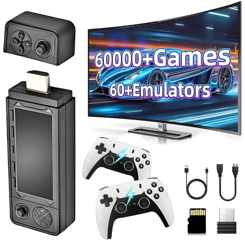 X9 Pro Retro Gaming Stick,Retro Game Console with Dual Rechargeable Wireless controller,60000+ Games 60+ Emulators,Emuelec 4.3 Emulator Console,Plug and Play 4K HD Game Stick,Gift for Adult (256G)
