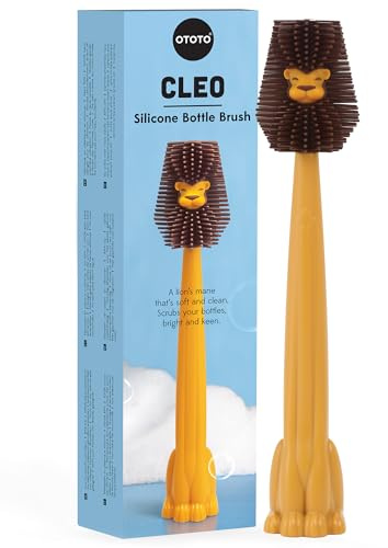 OTOTO Cleo Lion Brush – Silicone Bottle Brush, Cute Lion-Shaped Design, Perfect for Baby Bottles, Water Bottle Cleaner, Funny & Unique Gift for White Elephant