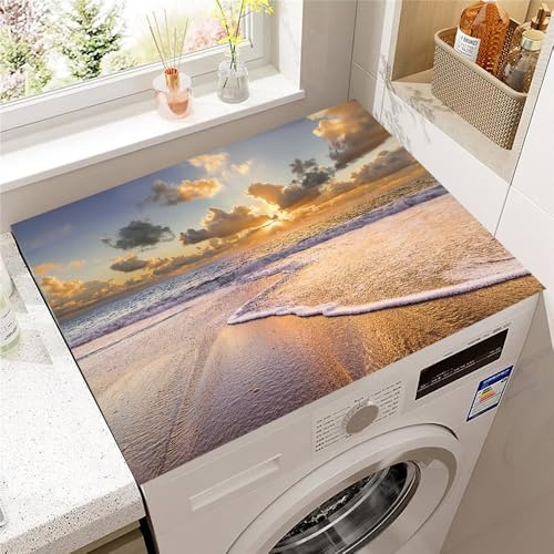 Highdi Abdeckung Waschmaschine und Trockner, Waschmaschinenabdeckung Stoff Kieselalge Universal Waschmaschinenauflage Rutschfest Zuschneidbar für Frontlader (Meeresstrand 6,50 * 50cm)