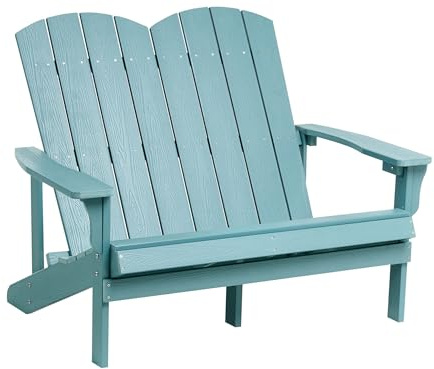 Beliani Garden Bench 2 Seater Loveseat Plastic Wood Garden Furniture Traditional Light Blue Adirondack