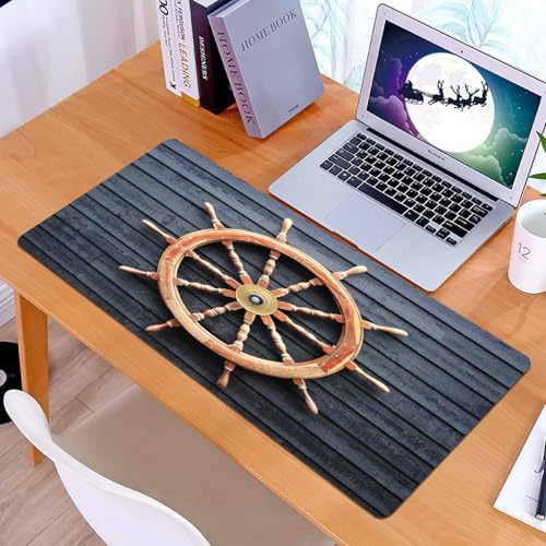 KDWJS Gaming Mauspad XXL 90x40cm Mousepad Groß Vernähte Kanten Anti-Rutsch für PC,Nautisches Lenkrad, Räder eines alternden Schiffes auf einem dunkel g,Laptop Verbessert Präzision und Geschwindigkeit