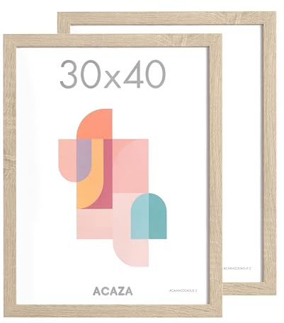 ACAZA Lot de 2 Cadres Photos 30 x 40 cm Chêne Clair, En Bois MDF et Verre Acrylic, Pour Photos, Posters et Puzzles, Décoration Murale, Portrait et Paysage