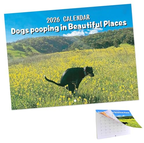 Pooping Dogs Calendar 2026, Dogs Pooping In Beautiful Places Calendar, 9,84 X 7,48 Zoll Lustiger 2026 Hündchen Kalender Wandkalender, Kackende Hunde Kalender 2026 Geeignet für Familien und Hotels