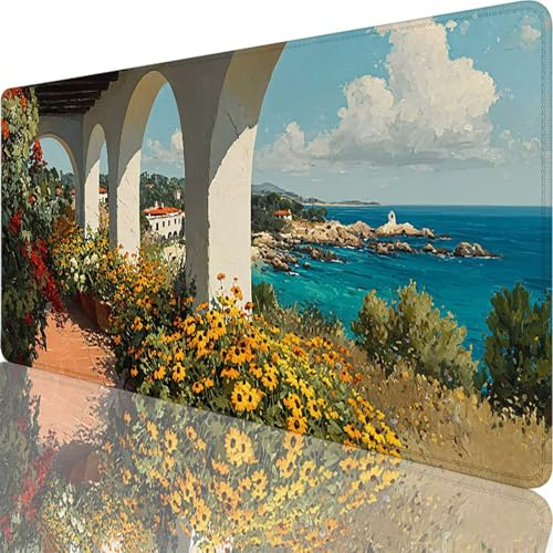Tapis de Souris Jaune 600x300x3 mm Grand Tapis de Souris XXL Fleur sous Main Bureau Gamer, à Bords Cousus, Base en Caoutchouc Antidérapante Mouse Pad pour PC, Ordinateur, Decoration Maison l-5011