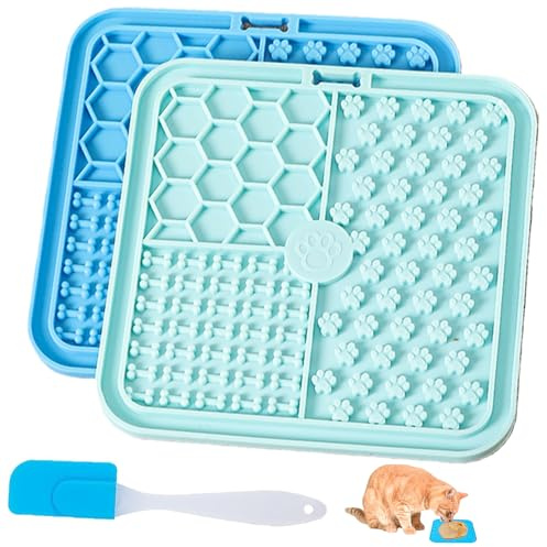 2-Pack Licky Mats for Dogs and Cats, Slow Feeder Lick Mat with Suction Cups to Reduce Anxiety, Easy to Clean Pet Feeding Mat，Blue and Green