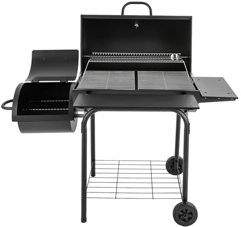 Barbecue a carbonella indipendente, in acciaio inox, per affumicare, barbecue a carbonella con coperchio, griglia termica e ruote, a carbonella, con ruote e copertura di copertura, professionale per