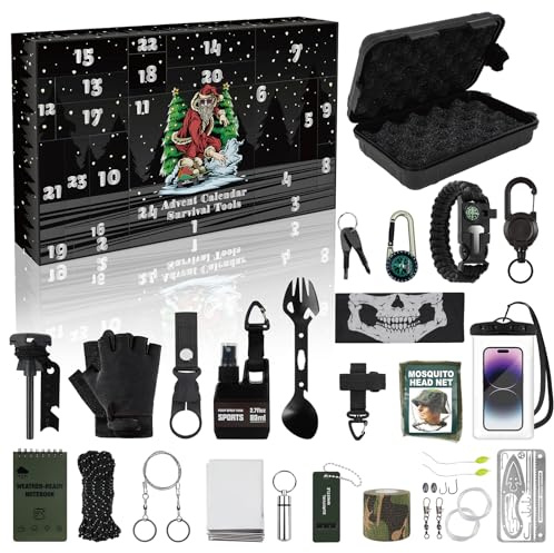 Survival Kit Advent Calendar for Him – 24 Days Countdown Gift for Valentine’s Day, Father’s Day & Birthdays with Outdoor Tools, Survival Gear for Camping, Hiking, Fishing, and Adventure