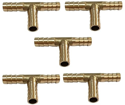 Confezione da 5 raccordi a T in ottone con diametro esterno da 8 mm, raccordo a 3 vie per acqua, gas, olio