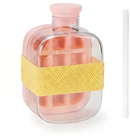 FILOEEX Ice Cube Bottle, 2-in-1 Ice Cube Bottle with Straw, Portable Ice Maker Water Bottle, 500ml Leakproof Touch-Free Ice Release for Freezer, Travel, Gym, Outdoor, Home (Pink)