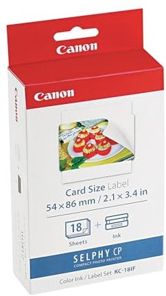 Canon KC-18IF Kit 18 Impressions (papier + Encre) Format Carte De Crédit Autocollant 5,4 X 8,6 Pour SELPHY CP1300, CP1200, CP1000, CP900, CP910, CP820, CP810, CP800, CP790, CP780