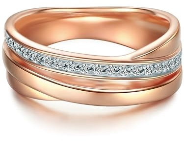 Trilani Damen-Wickelring Sterling Silber rosévergoldet Zirkonia weiß im Brillantschliff - Ehering Trauring Ring Zirkonia roségold