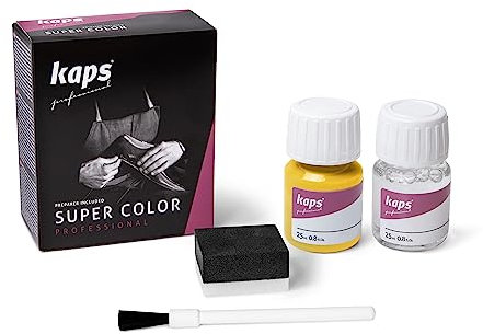 Kaps Dye Super Color + Preparer (25 ml Each), Professional Leather Dye for Natural Leather, Faux Leather and Fabric, for Nourishing and Repairing Leather Shoes (107 - Yellow)