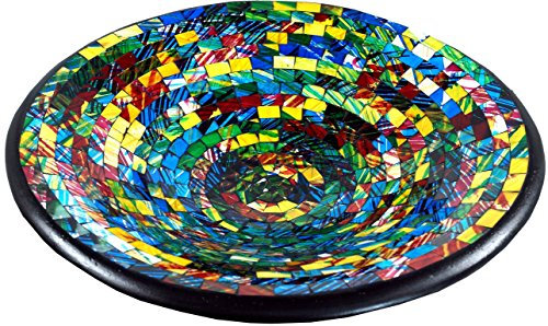 GURU SHOP Runde Mosaikschale, Untersetzer, Dekoschale, Handgearbeitete Keramik & Glas Obst Schale - Design 22, Mehrfarbig, Größe: Klein (Ø 20 Cm), Schalen