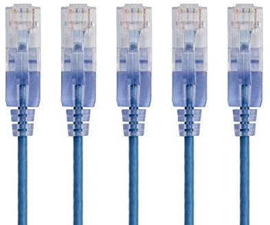 Monoprice 115130 Cat6A Ethernet Patch Cable - 3 Feet - Blue | Network Internet Cord - RJ45, 550Mhz, UTP, Pure Bare Copper Wire, 10G, 30AWG, 5-Pack - SlimRun Series
