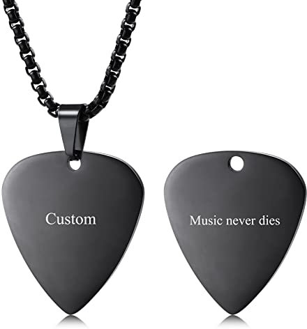 MEMEDIY Personalized Guitar Pick Necklace Customize Chains For Men Women Boys Girls Engraving Rock Pendant Gifts For Music Lovers Stainless Steel Cool Jewelry (Black Color)