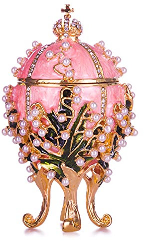 Fabergé-Stil Ei/Schmuckkästchen Maiglöckchen mit Kaiserkrone 8,5 cm rosa