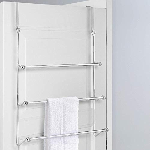3 Tier Chrome Over Door Clothes Airer Towel Rail Rack Hanger Bar Holder Bathroom Bath Towels Storage Organiser – W60cm x D12cm x H70cm