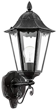 EGLO Außen-Wandlampe Navedo, 1 flammige Außenleuchte, Wandleuchte aus Aluguss in Schwarz mit Silber-patina und Glas in transparent, E27 Fassung, IP44